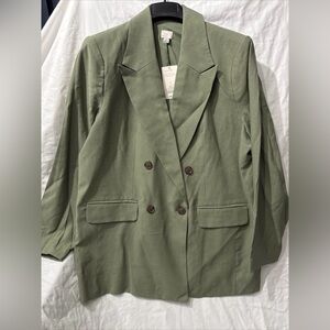 Women's Double Breasted Blazer Back Mid Length Sage business woman casual office